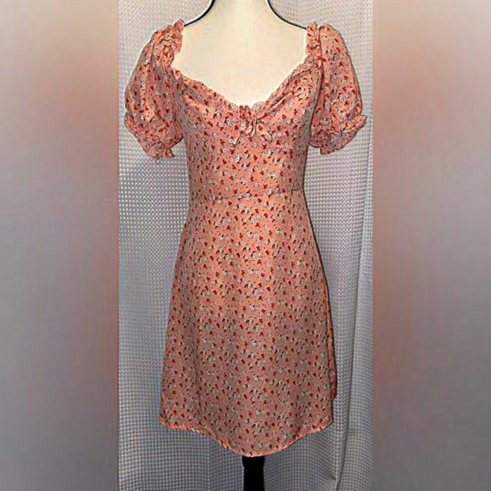 Women’s SBetro floral‎ pink ruffled sleeves corset style mini dress size medium